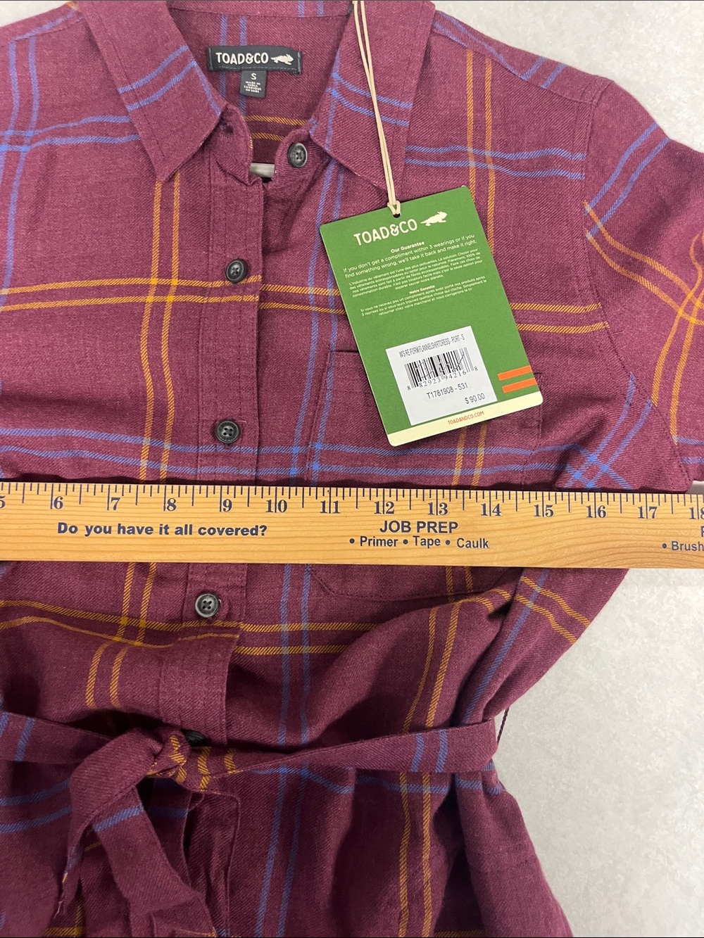 Toad&Co Plum Plaid Long-Sleeve Shirt Dress with Waist Tie - Picture 6 of 6